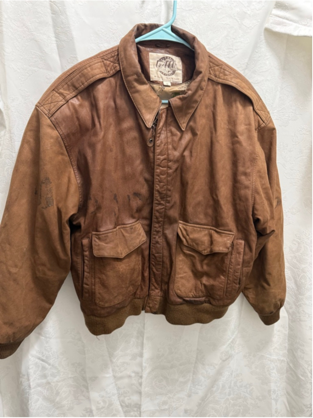 Vintage Distressed Brown Leather Bomber Jacket Men’s Medium